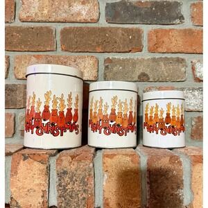 Vintage Raz Imports Merry Christmas Reindeer Nesting Tin Canister Set Rare